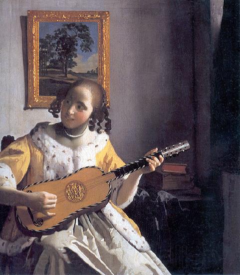 Johannes Vermeer Youg woman playing a guitar Norge oil painting art